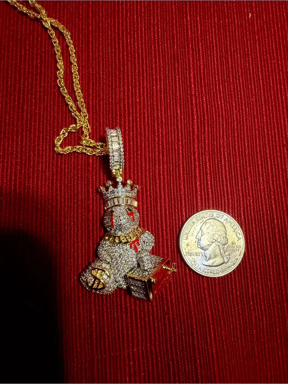 King Money Bag & Safe Pendant – Full Moissanite | 14K Gold Plated